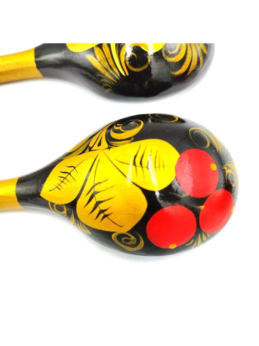 Hand Painted Wooden Serving Spoon Set Khokhloma Style Red Berries Folk Art Pair